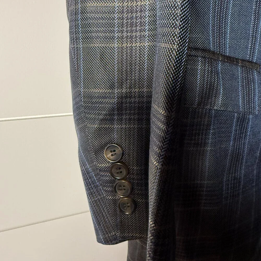 MaxDavoli Baroni Silk & Wool Tessilstona Blazer/Sports Jacket Blue Plaid Sz 40R